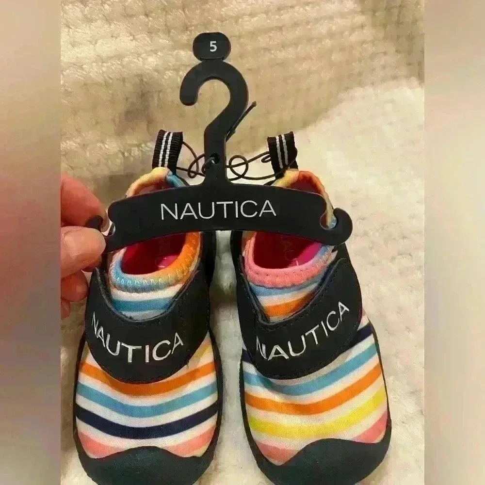 Nautica Girl Toddler water shoes adjustable with Velcro striped shoes size 5